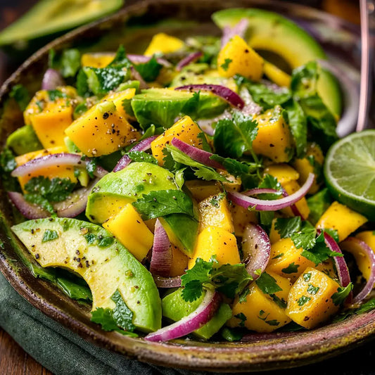 Deliciosa ensalada saludable de aguacate y mango